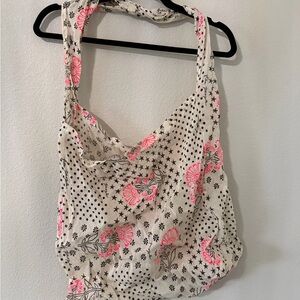 Free People Floral Tote Bag - Cream and Pink